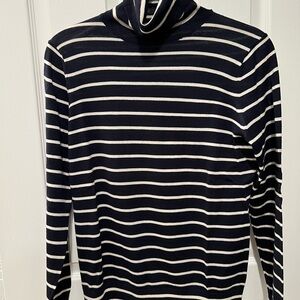 Banana Republic Blue and White Striped Turtleneck Sweater